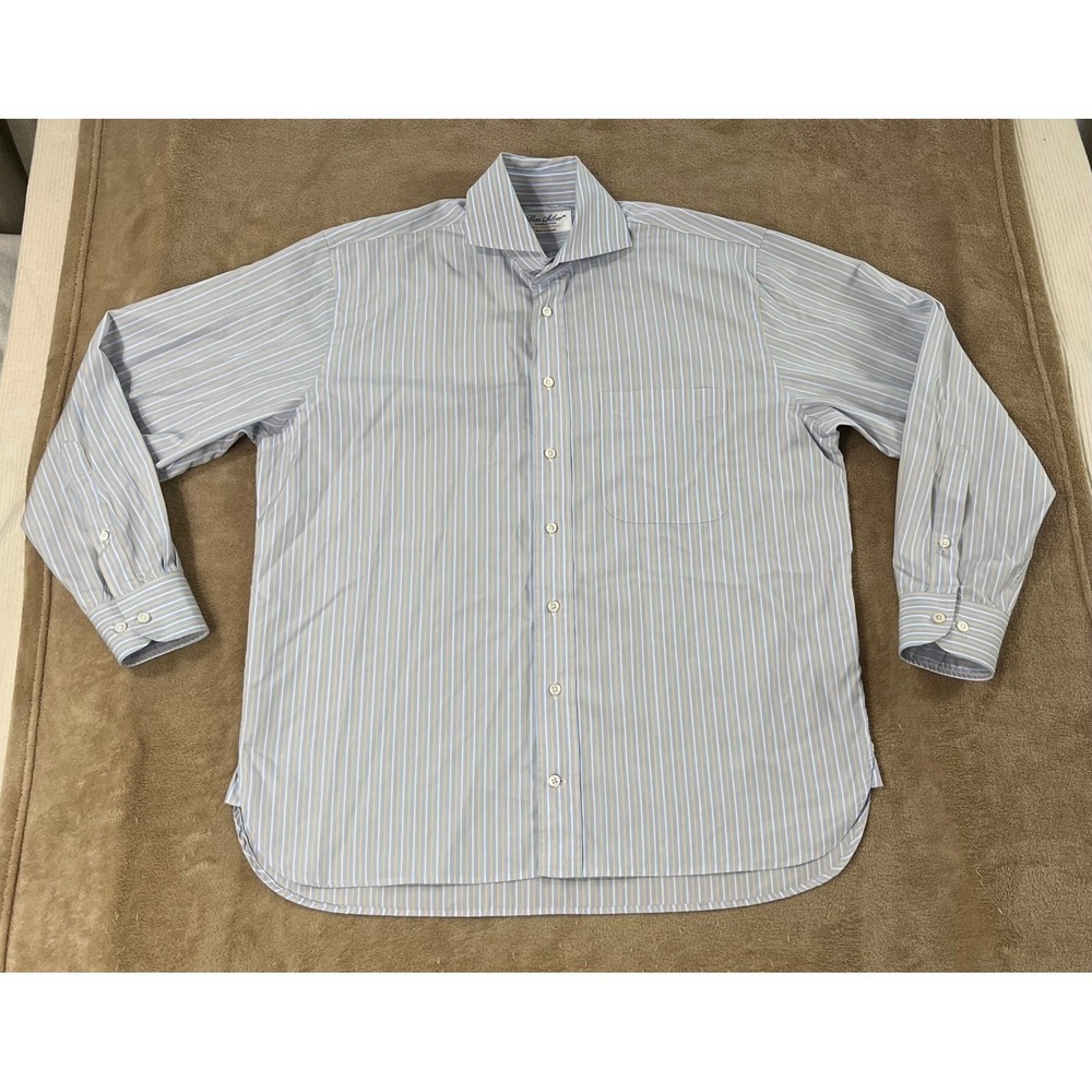 Ben Silver Charleston Striped Dress Shirt 15.5-32 Light Blue-NO FAB TAG EUC